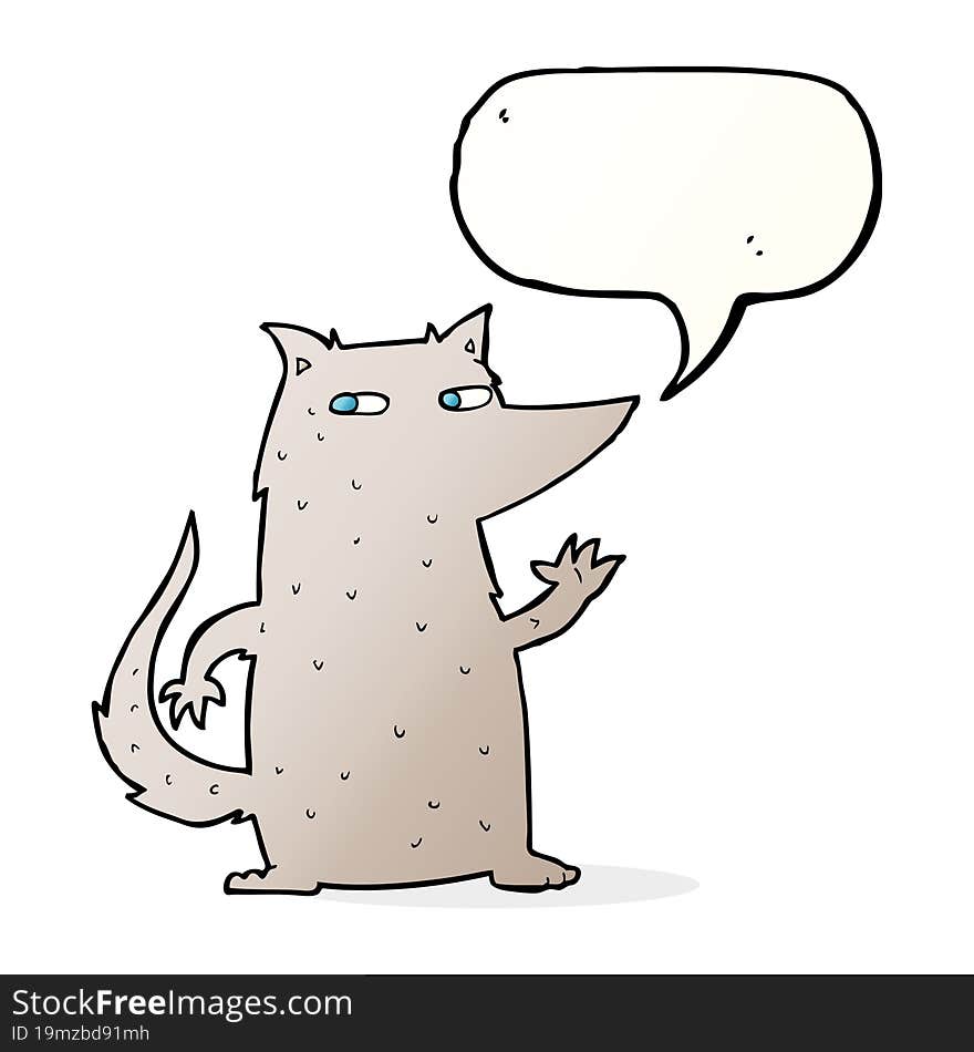 cartoon wolf waving with speech bubble