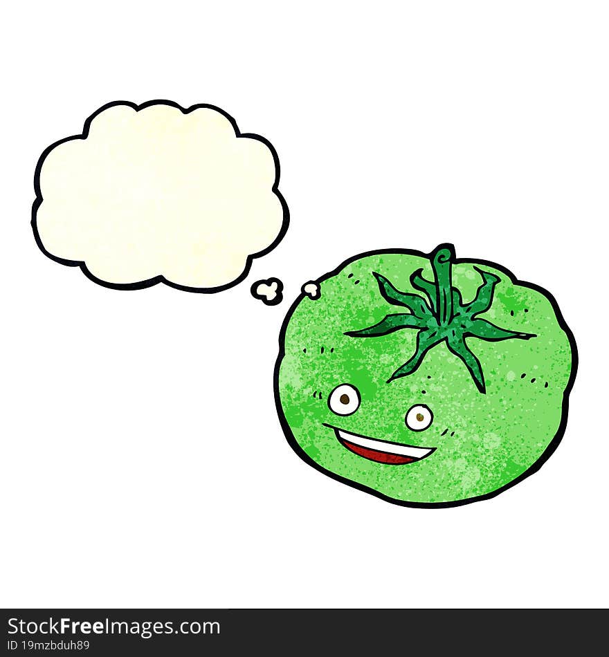 cartoon green tomato with thought bubble