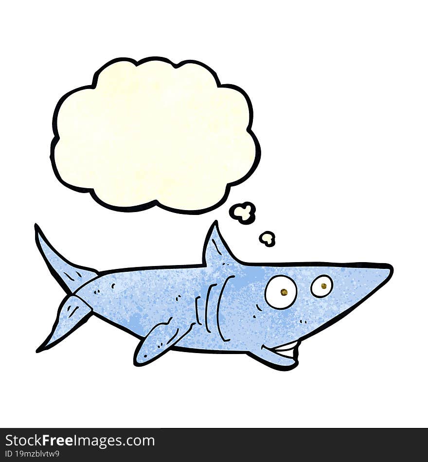 cartoon happy shark with thought bubble