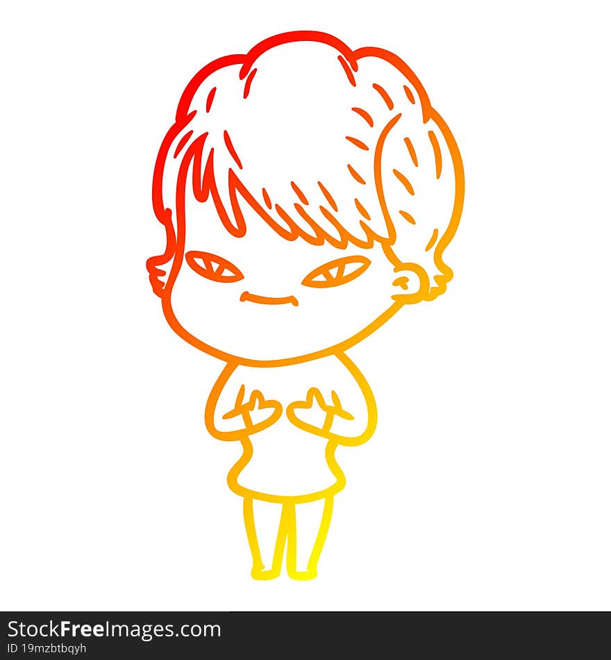 warm gradient line drawing of a cartoon happy woman