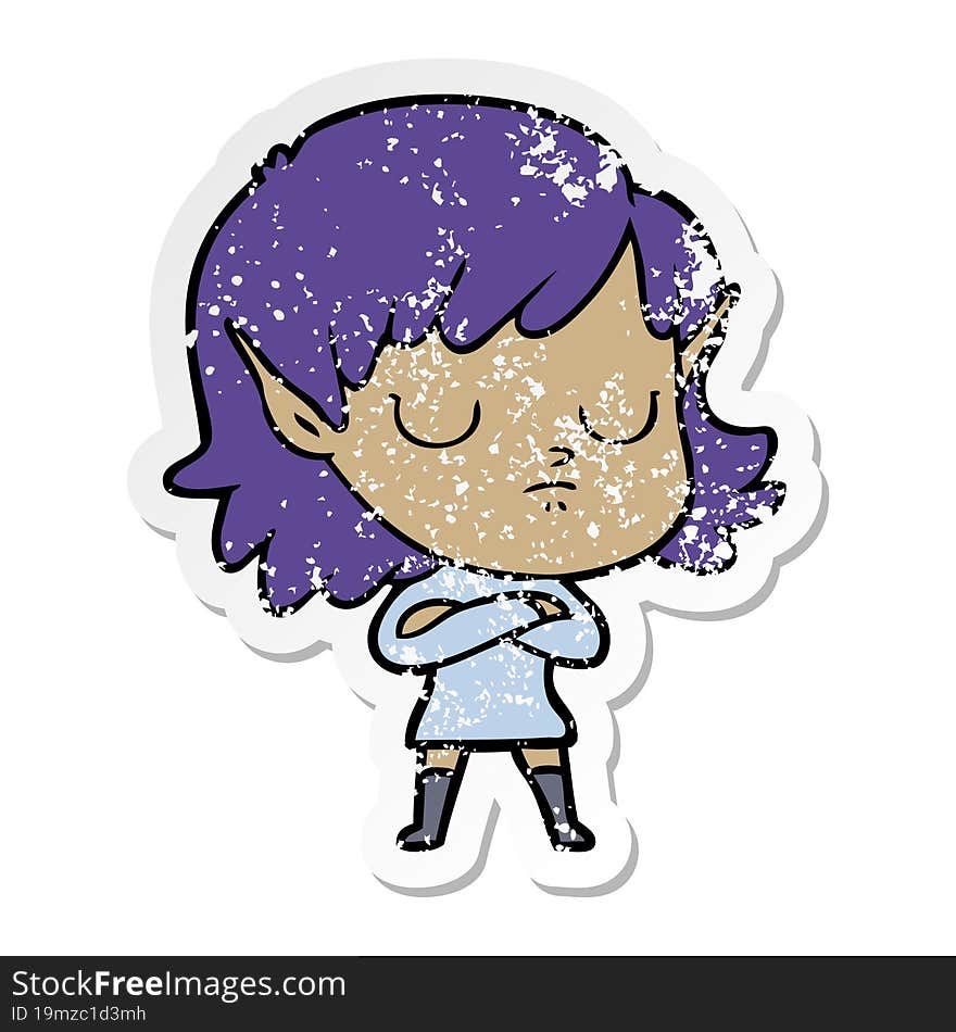 Distressed Sticker Of A Cartoon Elf Girl