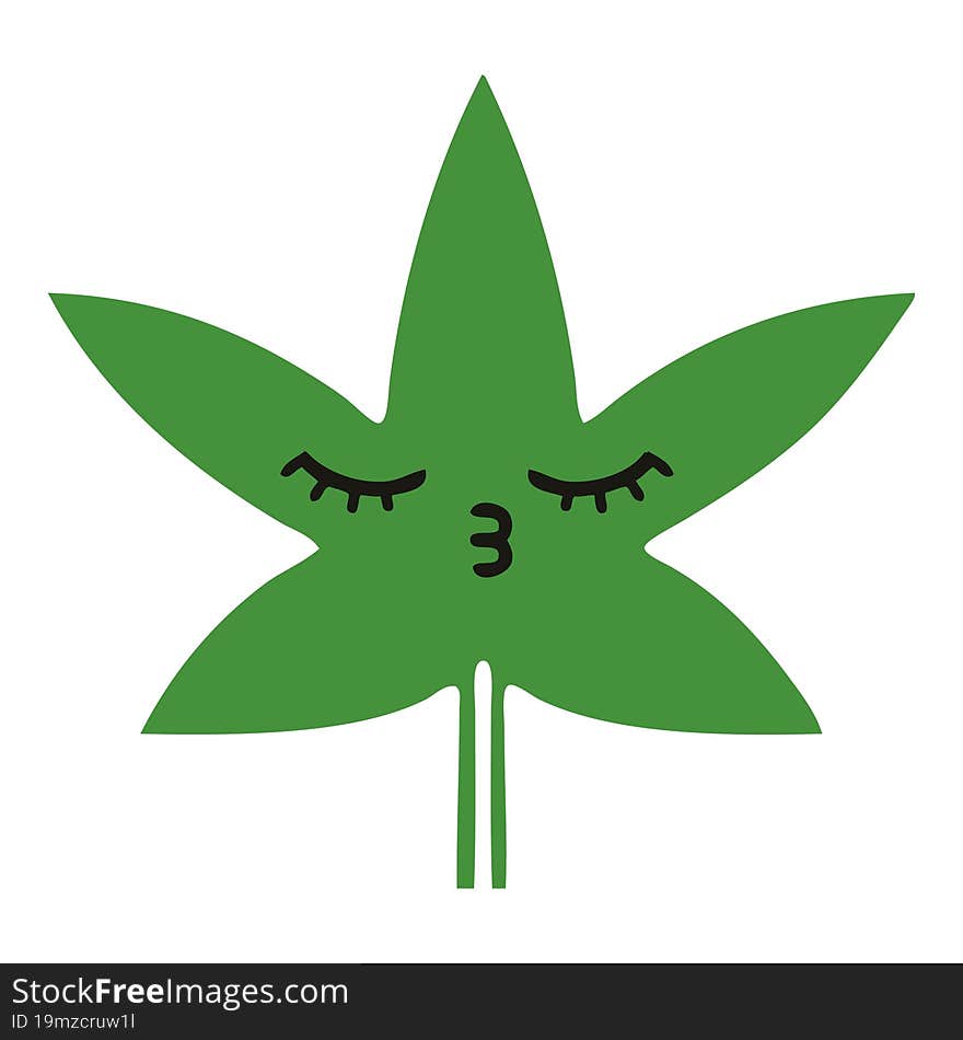 flat color retro cartoon marijuana leaf