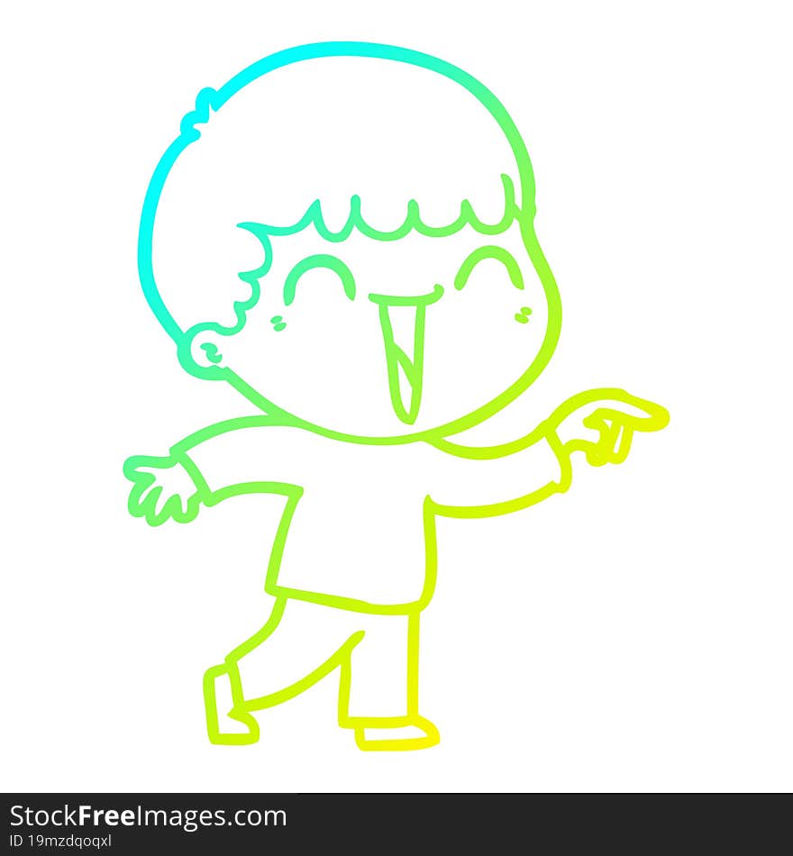 cold gradient line drawing of a cartoon happy man