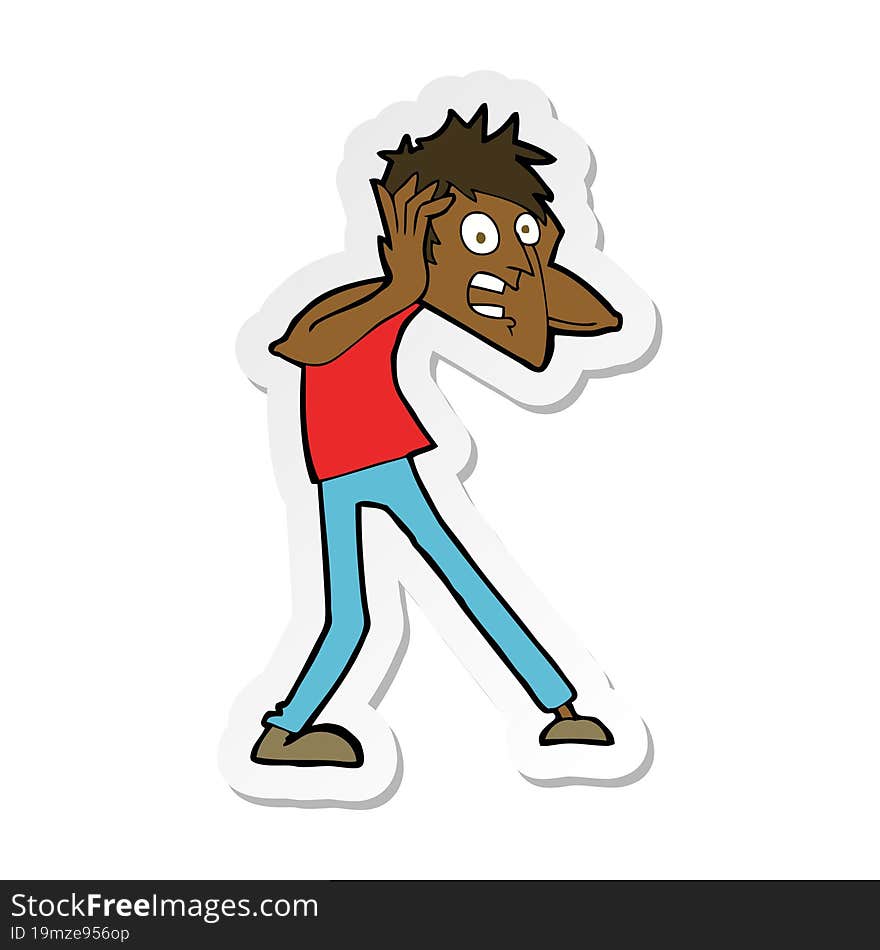 Sticker Of A Cartoon Man Panicking