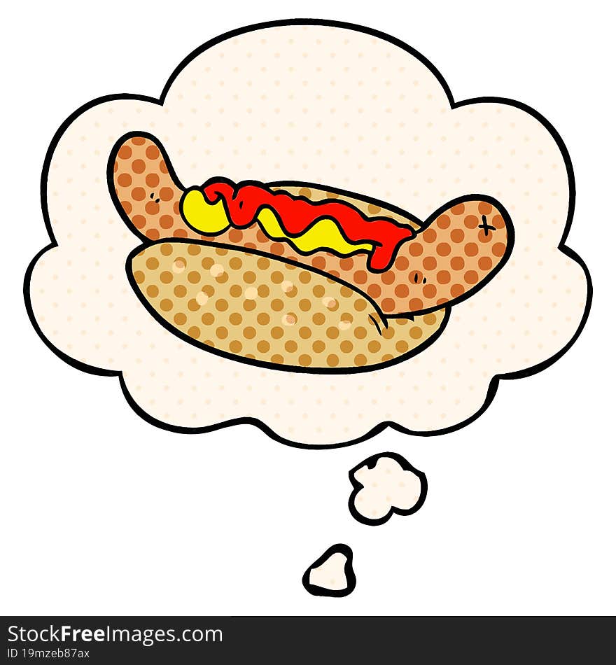 Cartoon Hot Dog And Thought Bubble In Comic Book Style