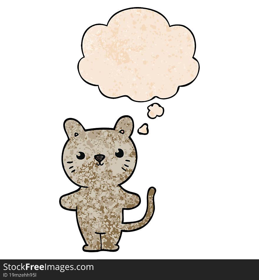 cartoon cat and thought bubble in grunge texture pattern style