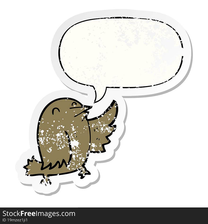 cartoon bird and speech bubble distressed sticker