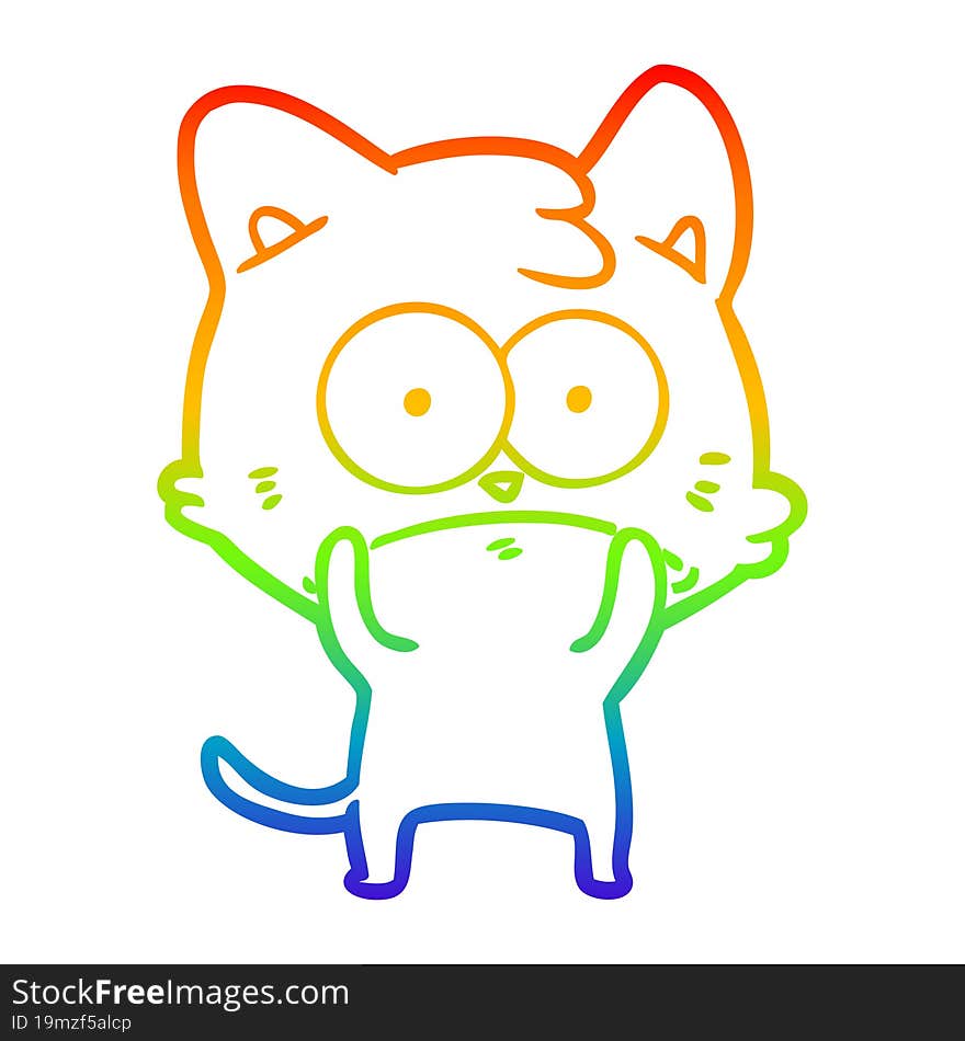 rainbow gradient line drawing cartoon nervous cat