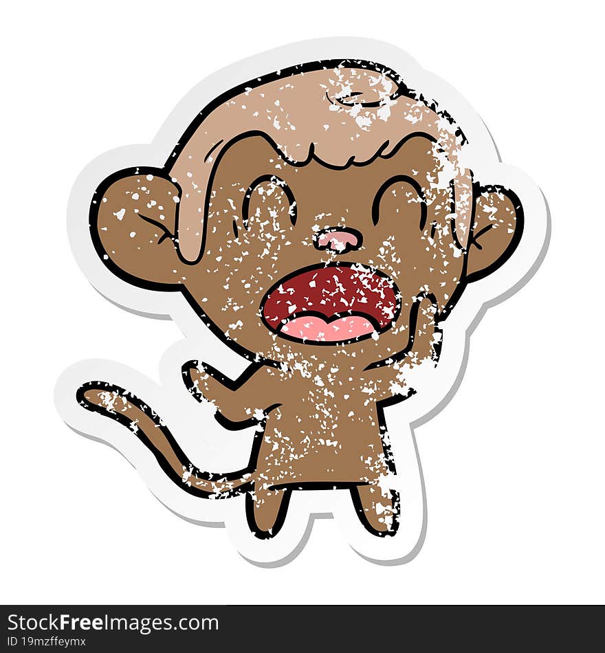 distressed sticker of a shouting cartoon monkey