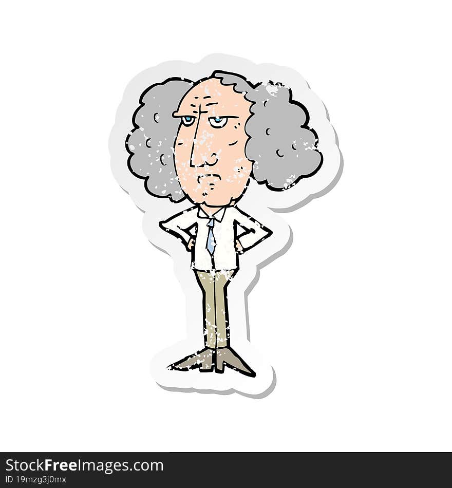 retro distressed sticker of a cartoon big hair lecturer man