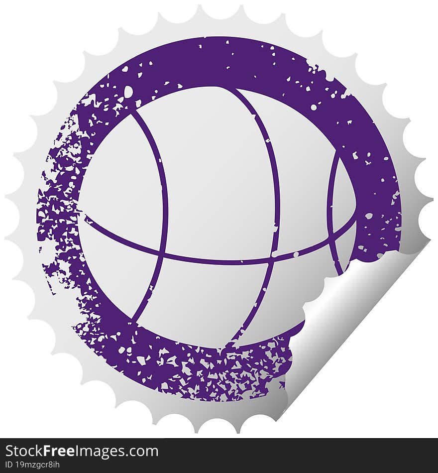 distressed circular peeling sticker symbol basket ball