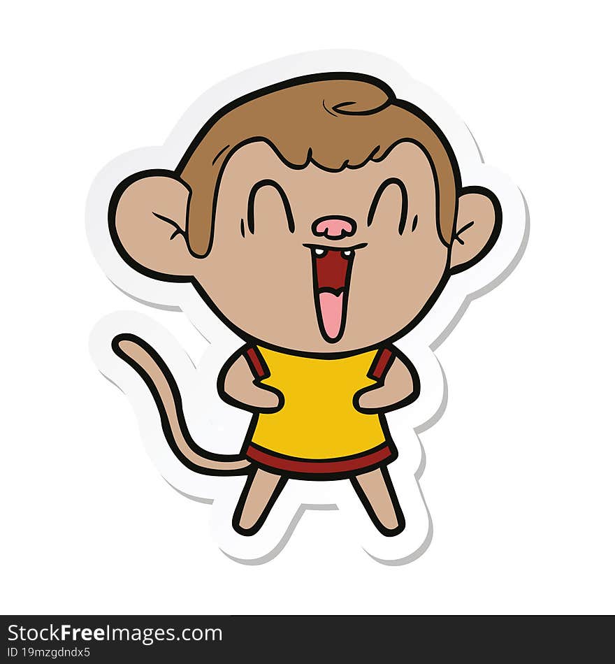 sticker of a cartoon laughing monkey