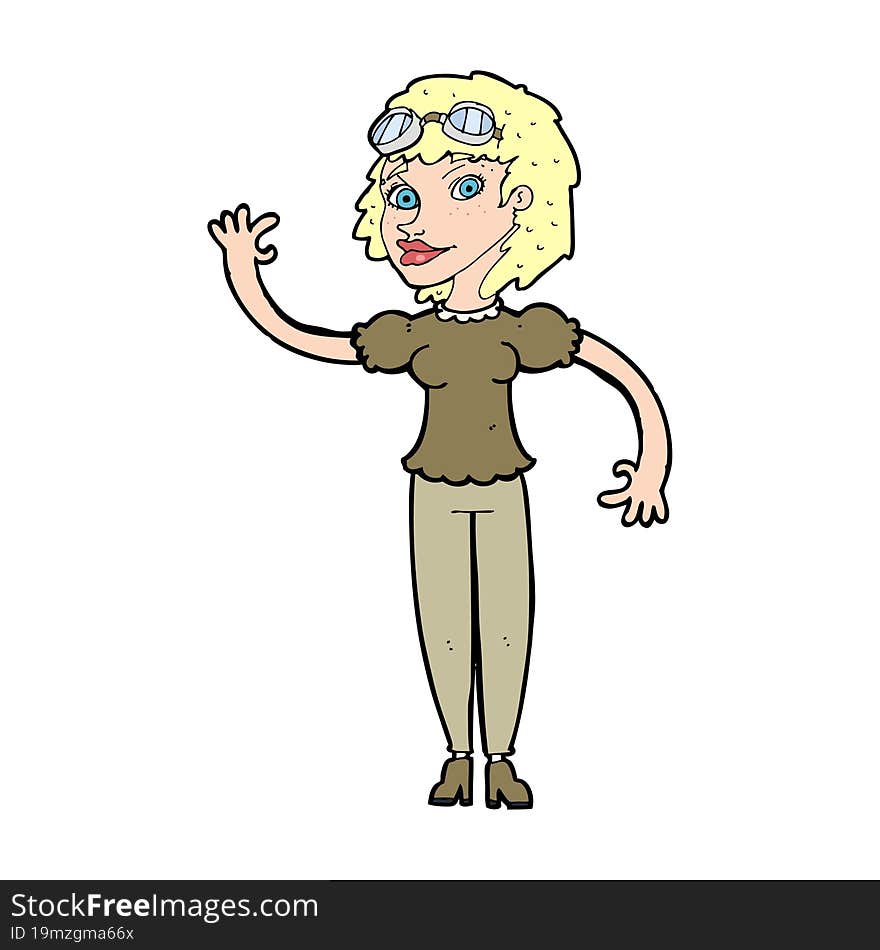 cartoon pilot woman waving