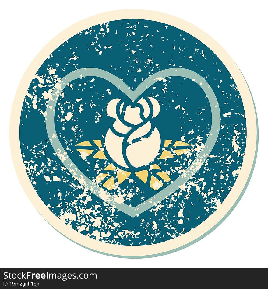 Distressed Sticker Tattoo Style Icon Of A Heart And Flowers