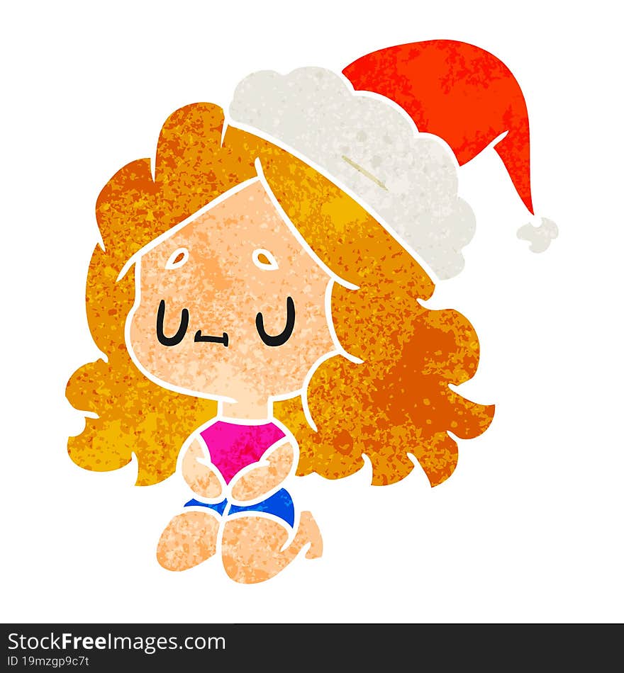 hand drawn christmas retro cartoon of kawaii girl