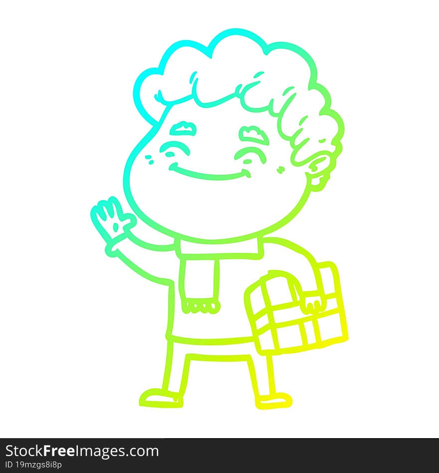 cold gradient line drawing cartoon friendly man