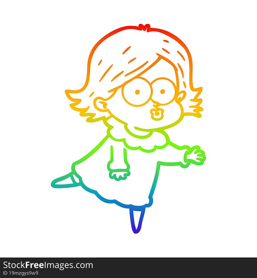 rainbow gradient line drawing of a cartoon girl pouting