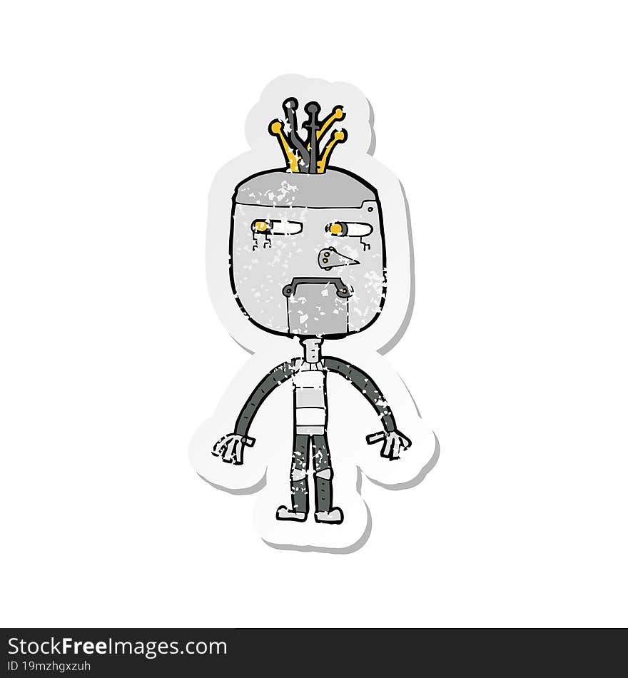 retro distressed sticker of a funny cartoon robot