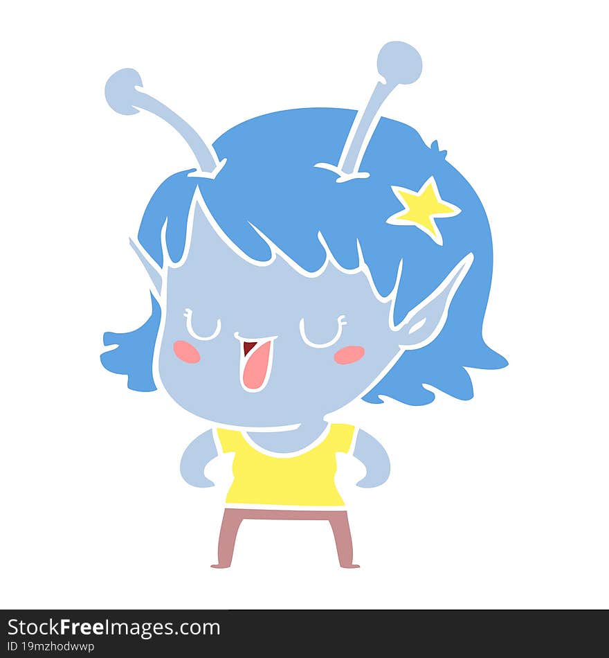 happy alien girl flat color style cartoon