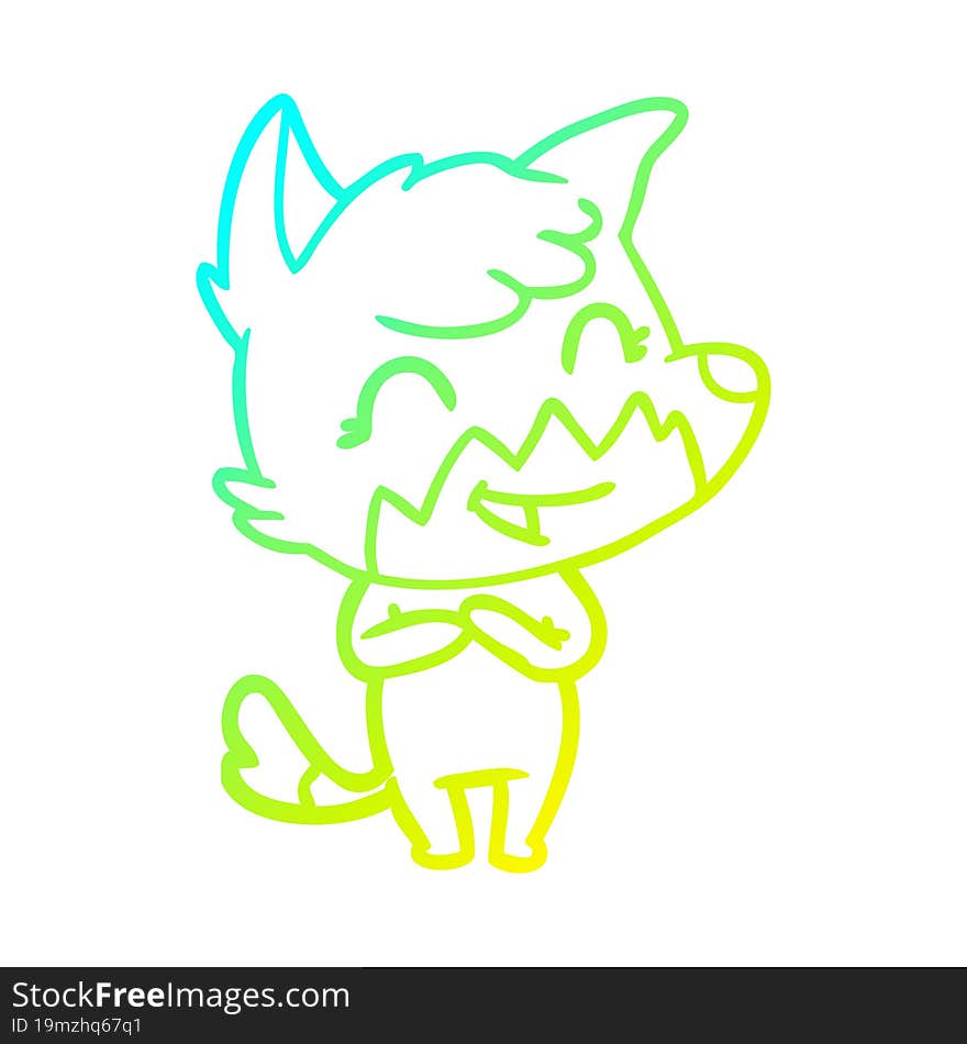 cold gradient line drawing happy cartoon fox