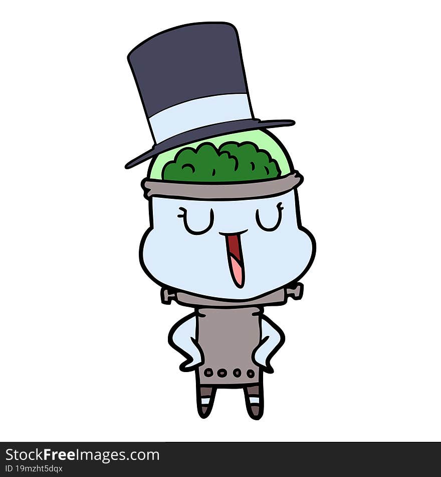 happy cartoon robot wearing top hat. happy cartoon robot wearing top hat