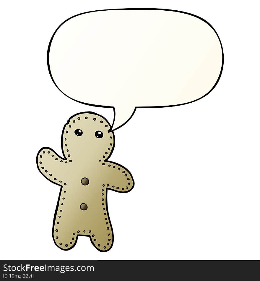 cartoon gingerbread man and speech bubble in smooth gradient style