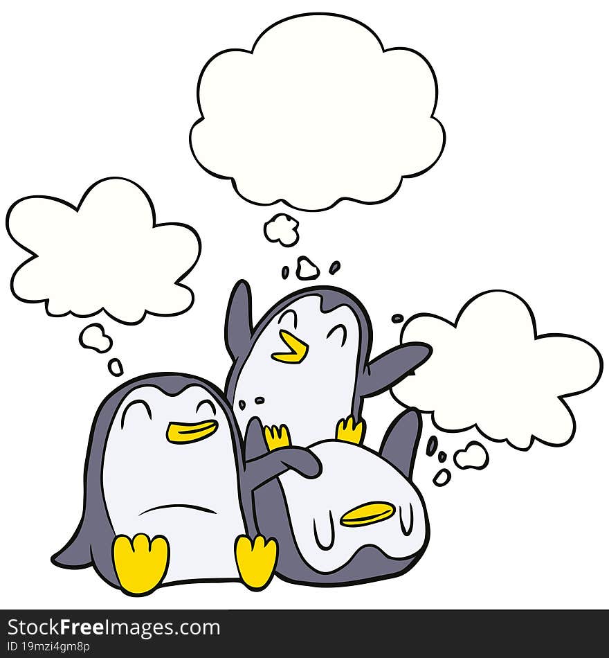 cartoon penguins and thought bubble