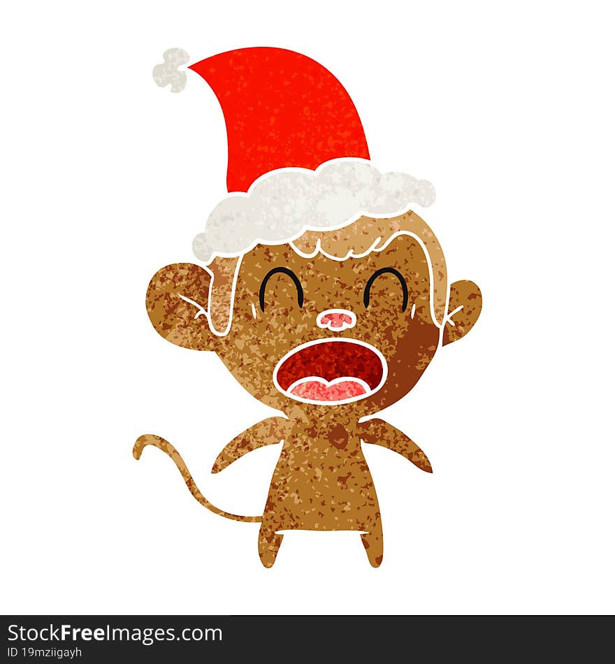 shouting retro cartoon of a monkey wearing santa hat