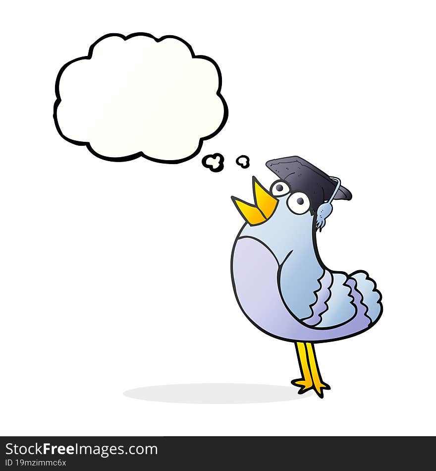 thought bubble cartoon bird wearing graduation cap