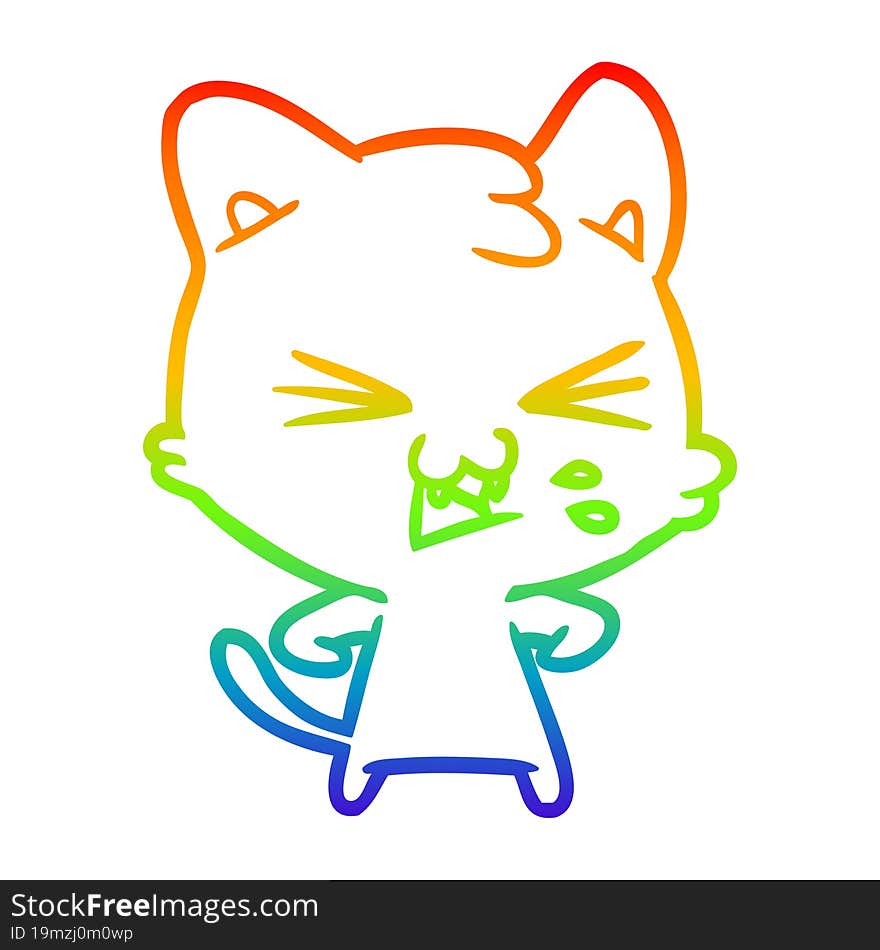 rainbow gradient line drawing cartoon cat hissing