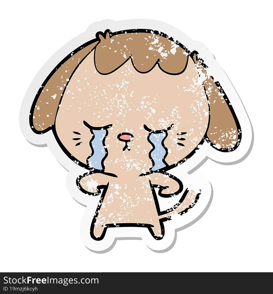 distressed sticker of a cartoon crying dog