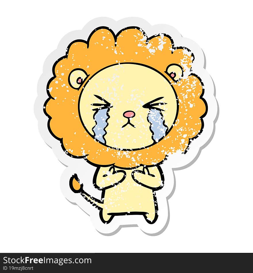 Distressed Sticker Of A Cartoon Crying Lion