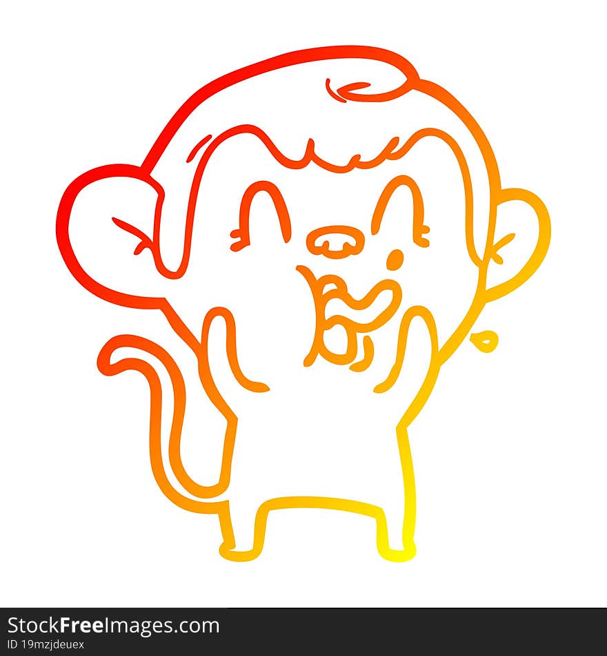 warm gradient line drawing crazy cartoon monkey