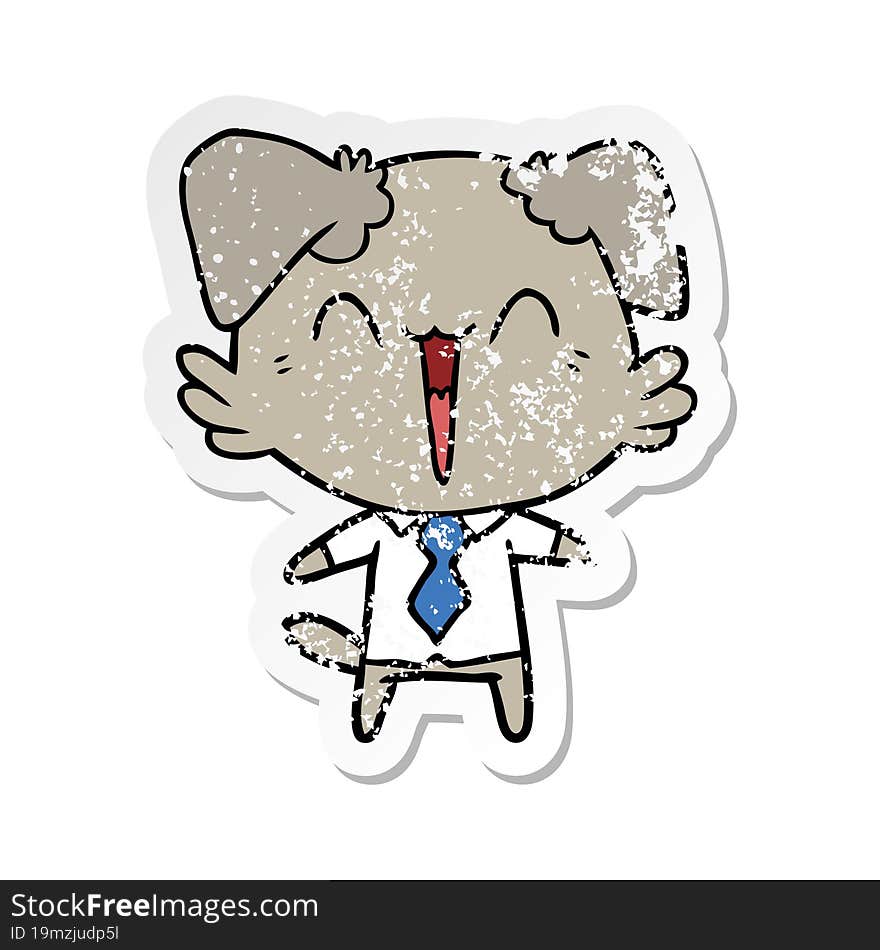 Distressed Sticker Of A Happy Office Dog Cartoon