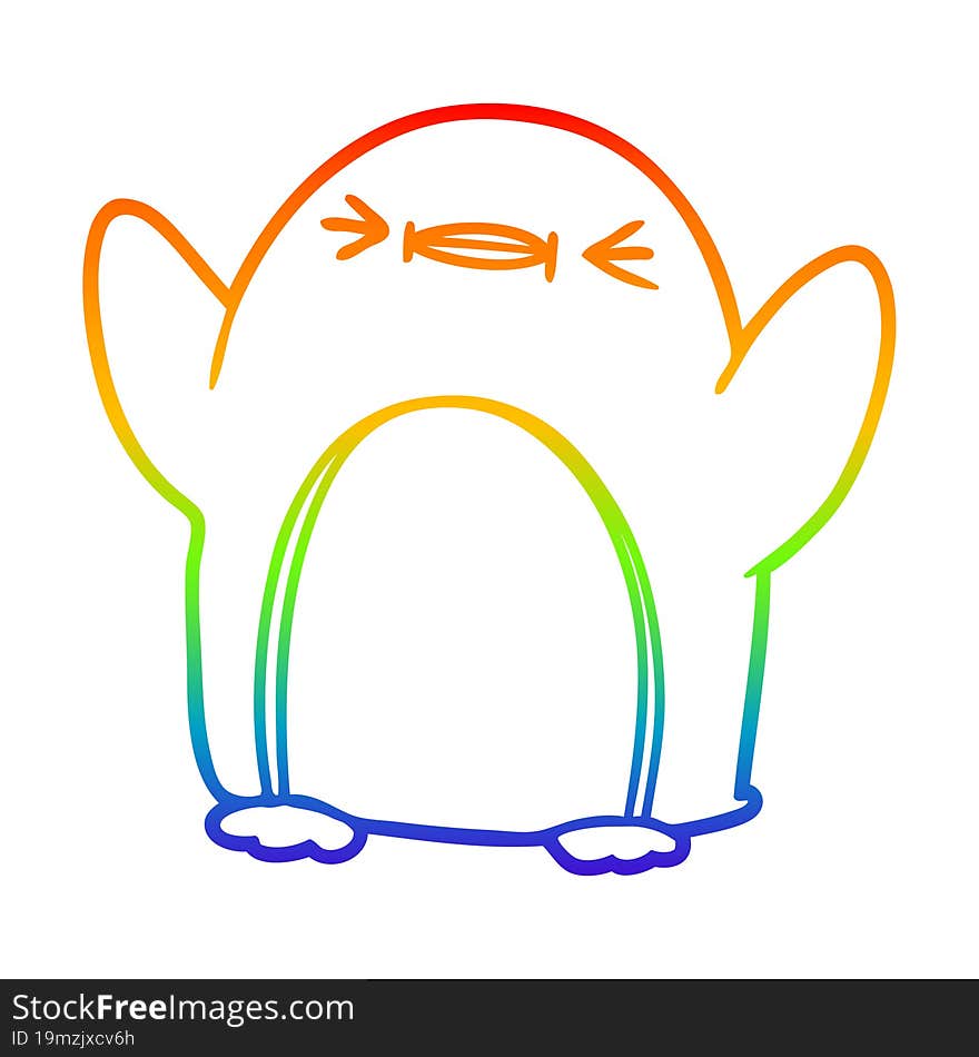 rainbow gradient line drawing cartoon penguin