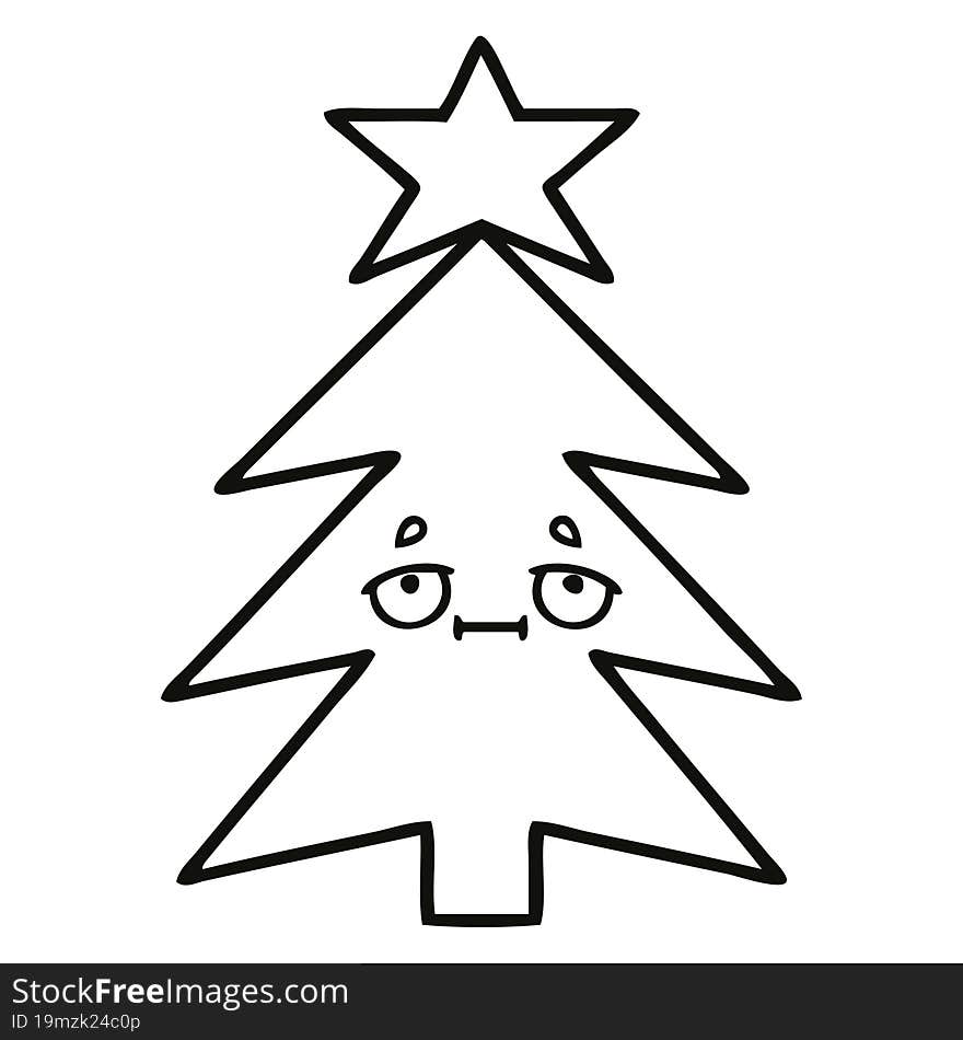 line drawing cartoon of a christmas tree