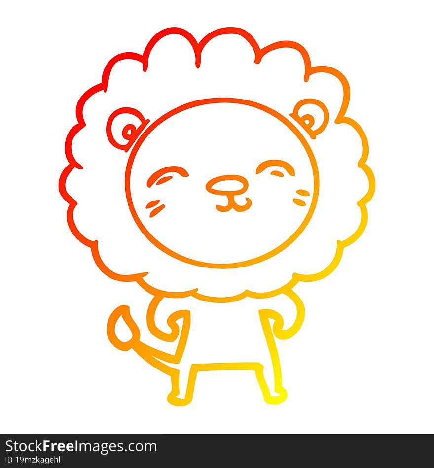 warm gradient line drawing of a cartoon lion