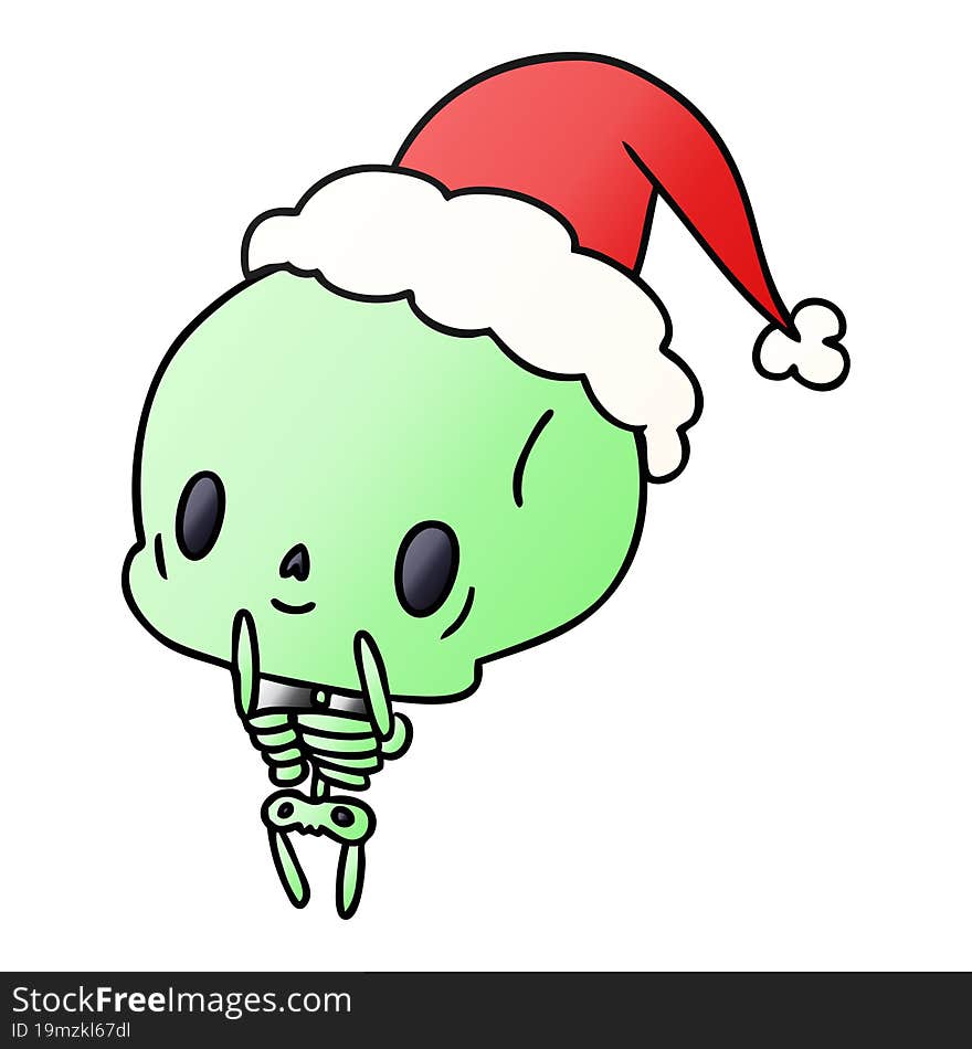 hand drawn christmas gradient cartoon of kawaii skeleton