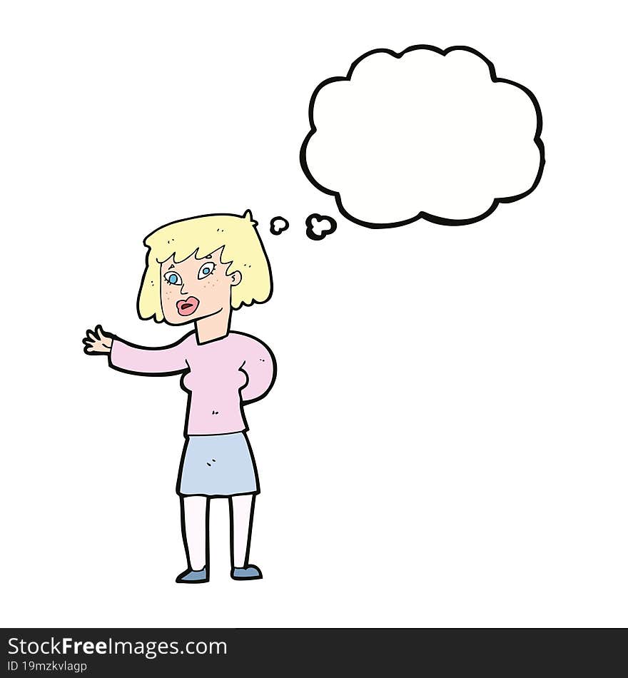 cartoon woman explaining with thought bubble