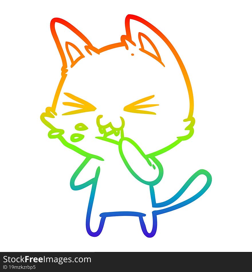 rainbow gradient line drawing cartoon cat hissing