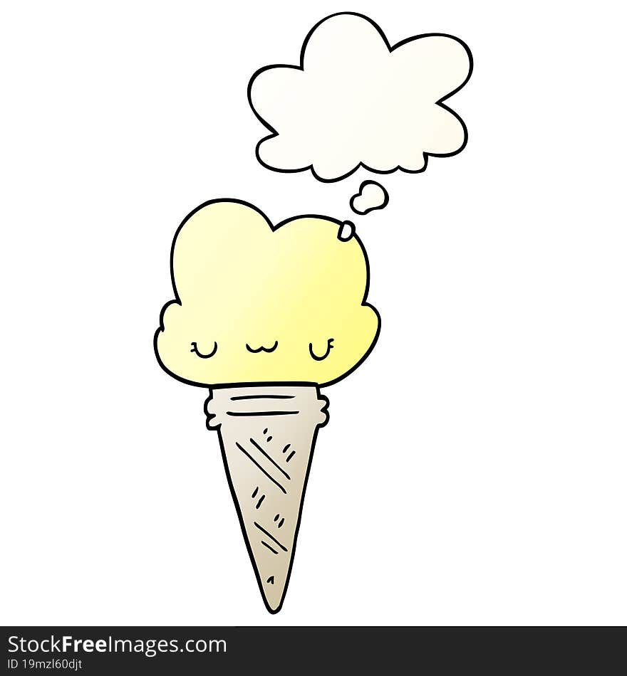 cartoon ice cream with face with thought bubble in smooth gradient style