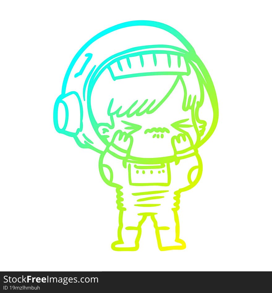 cold gradient line drawing of a cartoon space girl making mistake