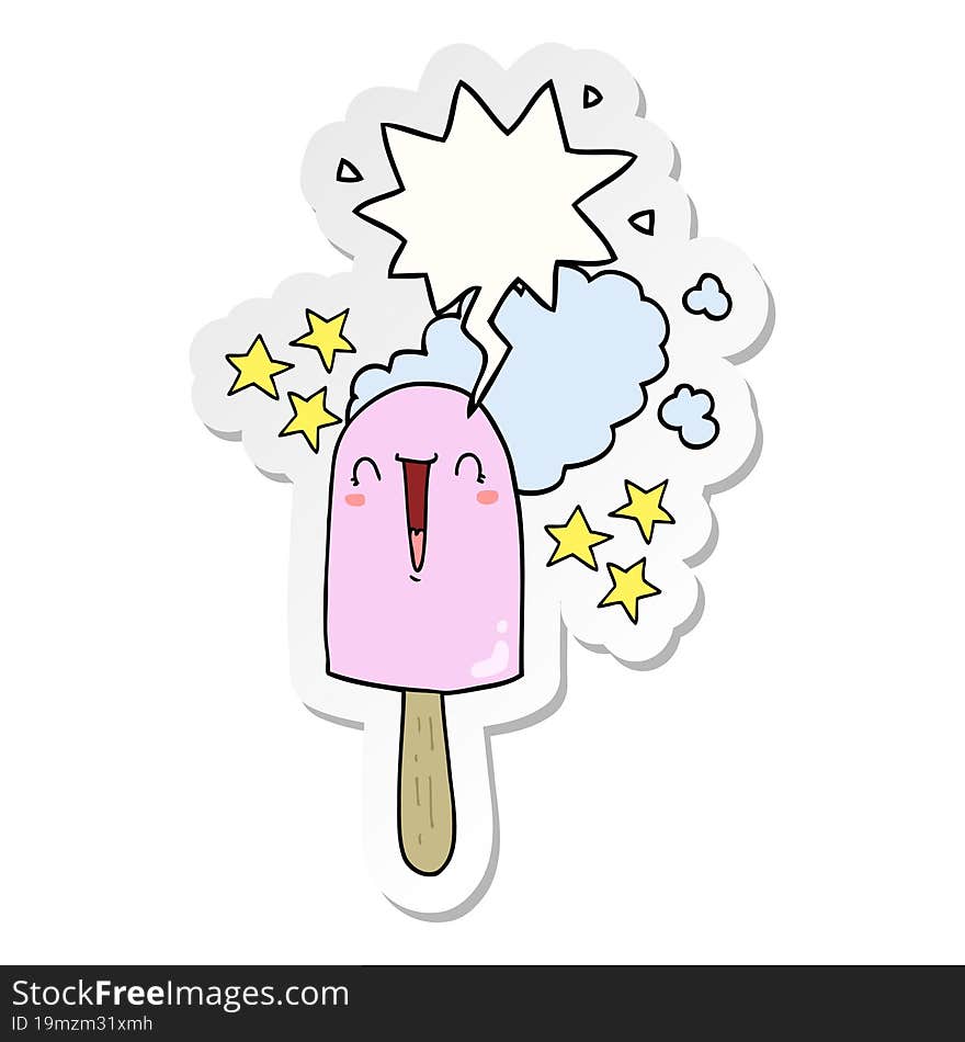 cute cartoon ice lolly and speech bubble sticker