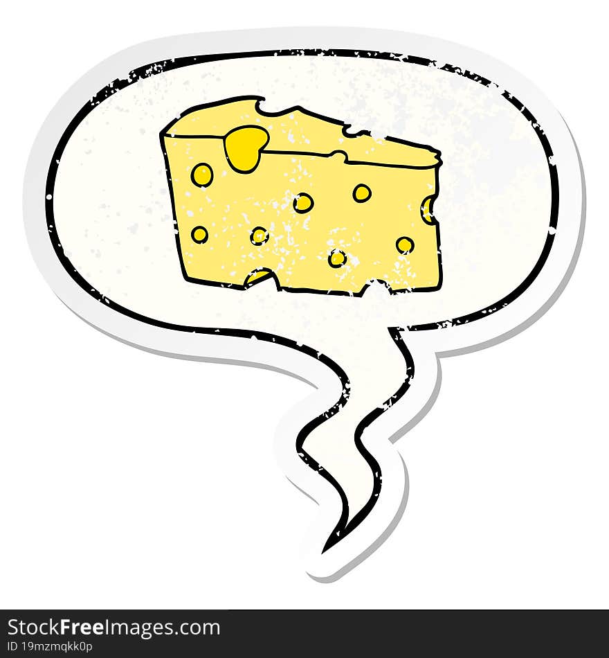 Cartoon Cheese And Speech Bubble Distressed Sticker