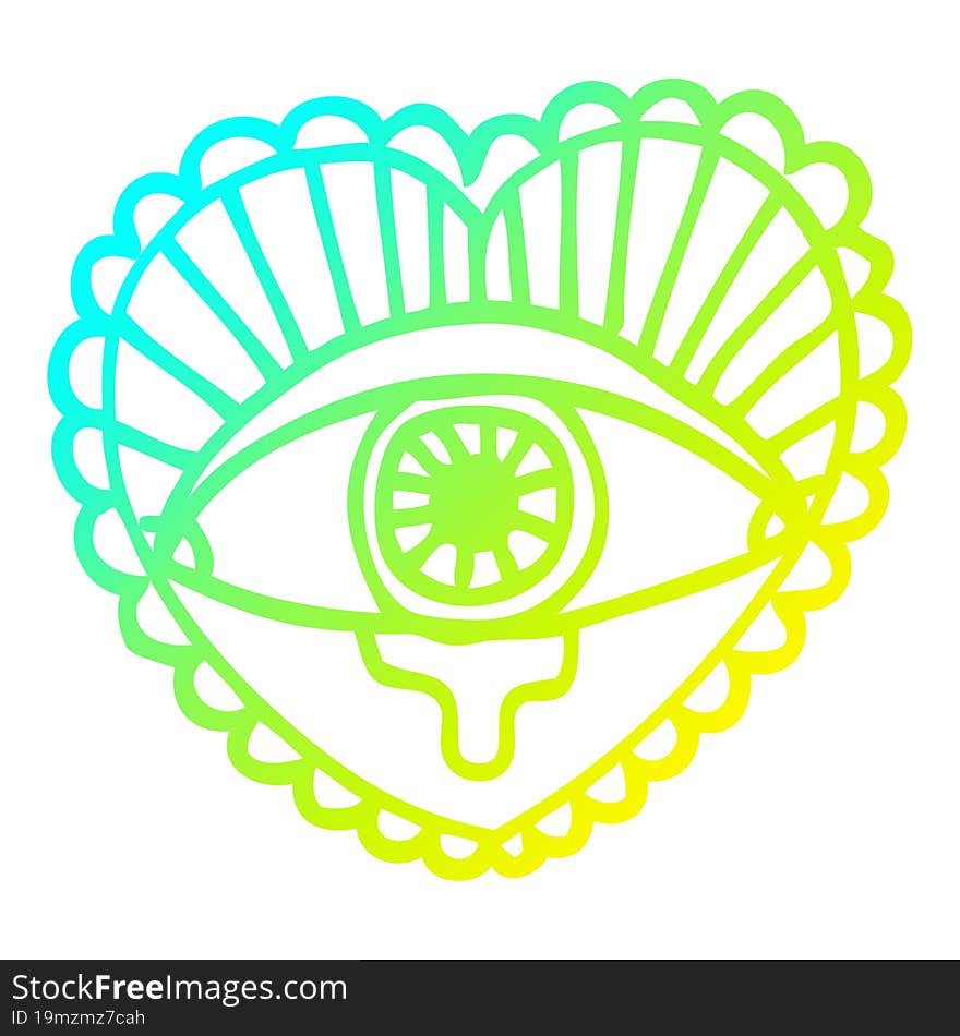 cold gradient line drawing of a cartoon love heart eye tattoo