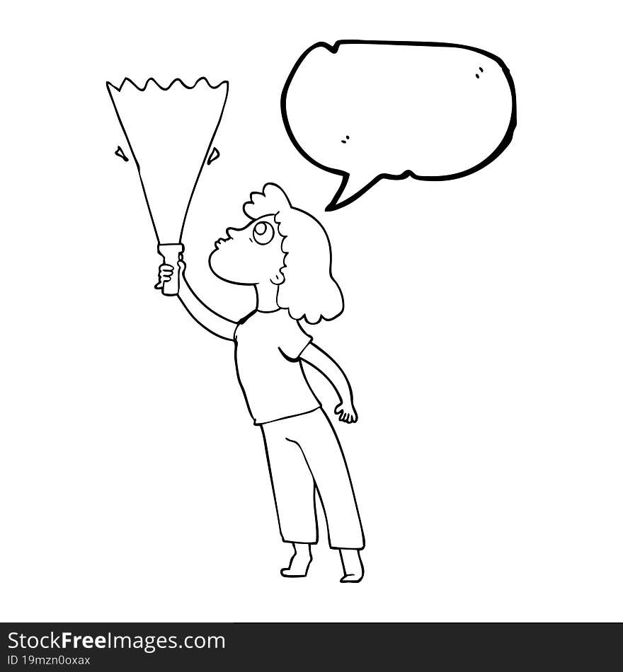 Speech Bubble Cartoon Woman Searching With Torch