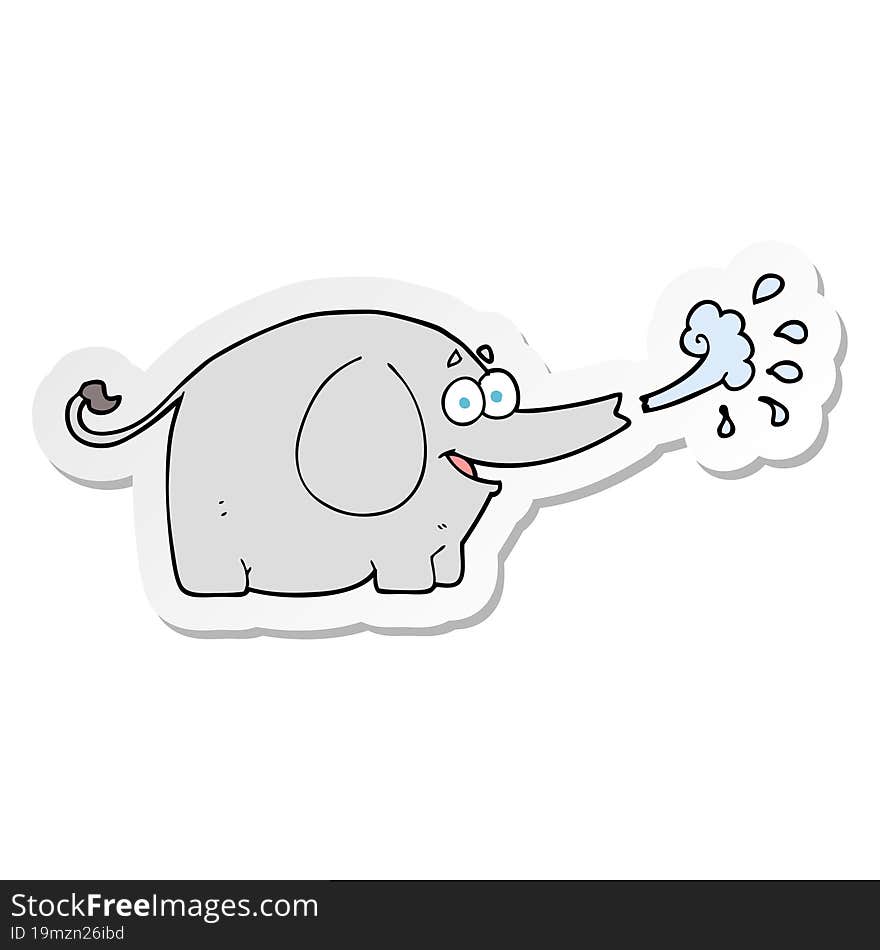 sticker of a cartoon elephant squirting water