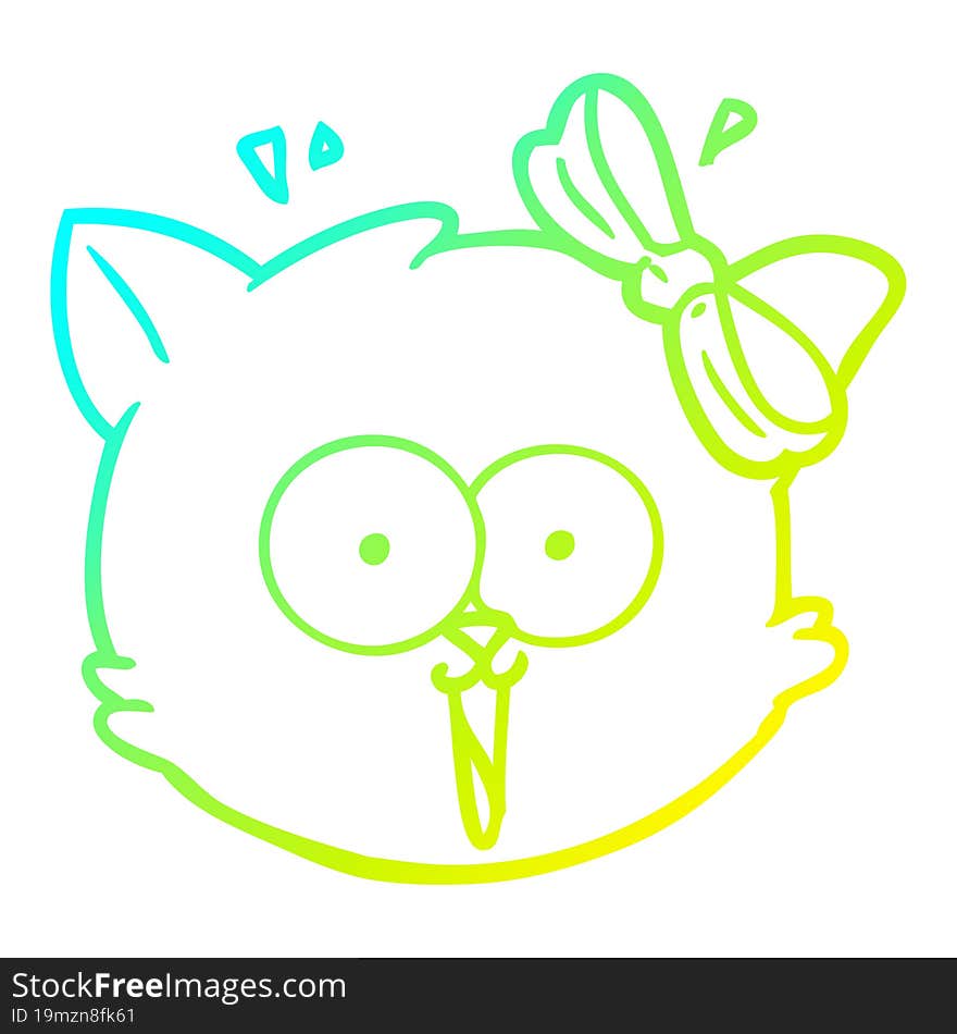 Cold Gradient Line Drawing Cartoon Surprised Cat Face