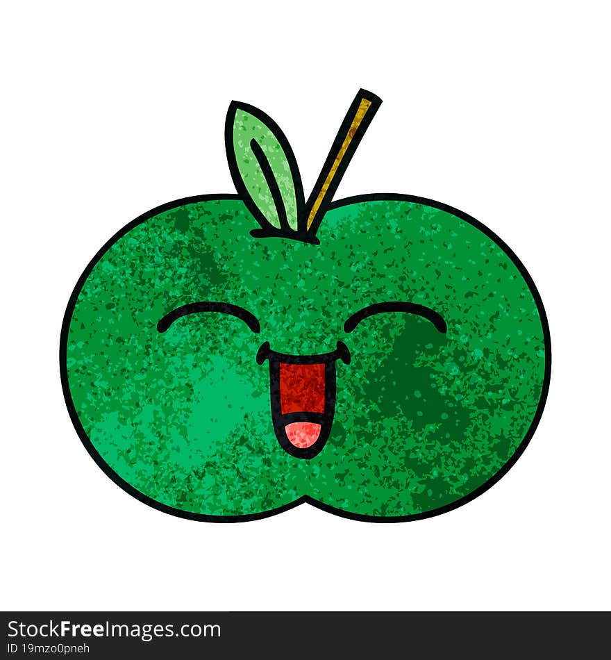 retro grunge texture cartoon of a juicy apple