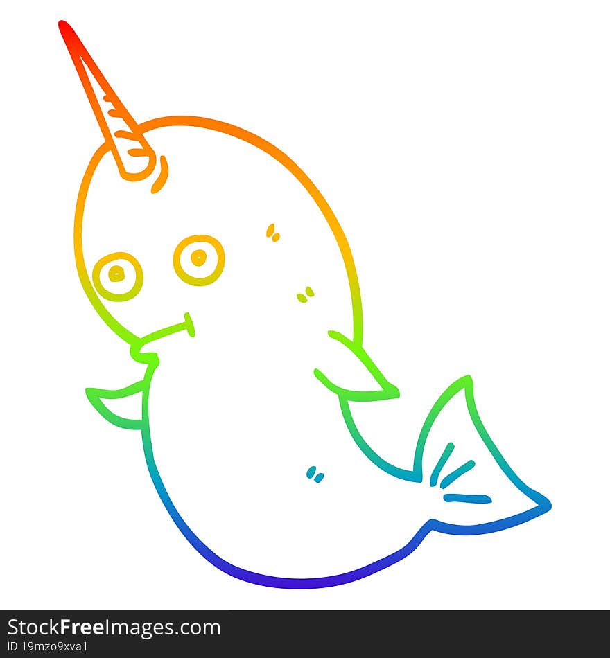 rainbow gradient line drawing cartoon narwhal